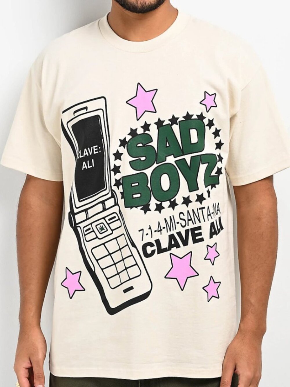 $AD BOYZ by Junior H Clave Ali Sad Boyz Cream T-Shirt New Small